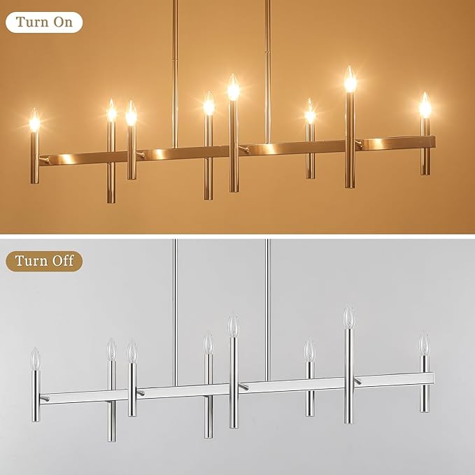 47” Brushed Nickel Chandelier Kitchen Island Lighting 8-Light Modern Pendant Light Fixtures Contemporary Linear Chandeliers for Dining Room Over Table Hanging Light for Living Room Bar Pool Table