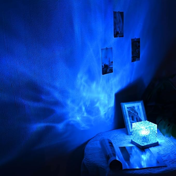 YXQUA Northern Lights Ocean Wave Projector Light, Galaxy Light Projector, 16 Colors Gradual Rotating Flame Water Ripple Ambient Night Light Non-Wood for Bedroom, Room Decor, Kids Room (Charge)