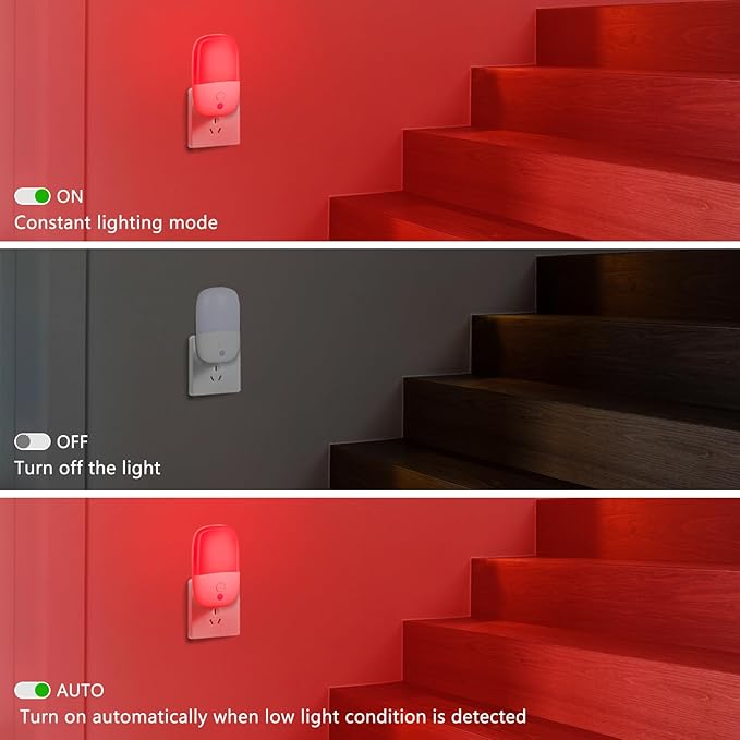 echosari 670nm Red Light Night Light for Sleep, 2 Pack Red Night Lights with Dusk to Dawn Sensor, LED Night Light Plug into Wall for Baby Nursery Kids Adults Bathroom Bedroom