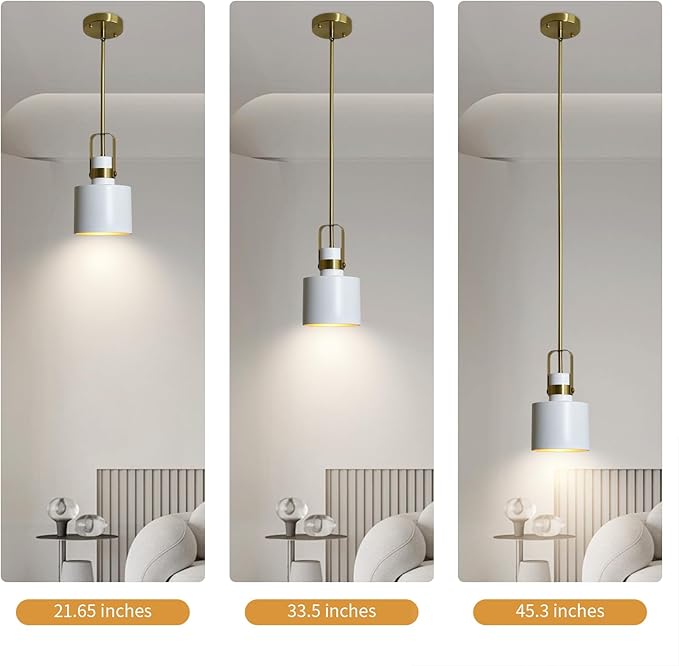 Pendant Kitchen Light – Adjustable Hanging Pendant Lights for Kitchen Island, Farmhouse Pendant Light, Modern Ceiling Lighting for Dining Room, Bathroom & Living Room - White