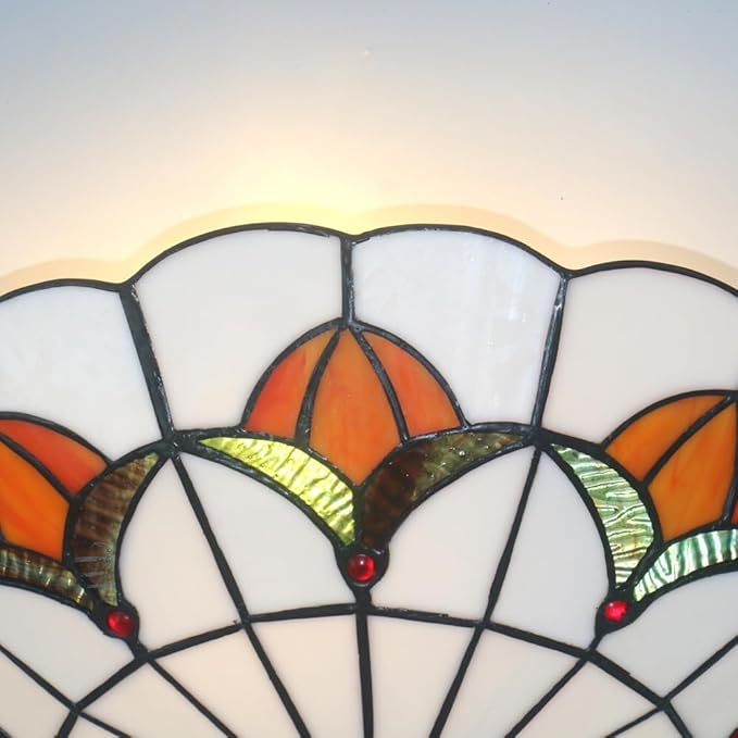 Tiffany Style Ceiling Light 16 Inch Stained Glass Flush Mount Ceiling Light for Bedroom Chandelier Vintage Pendent Light Fixtures (16 Inch White Orange)