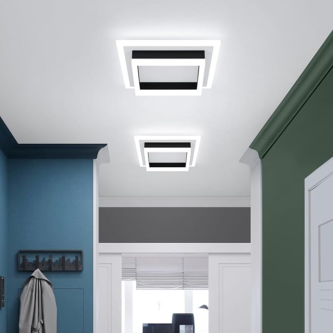 32W Modern LED Ceiling Light, Small Flush Mount Light Fixture, Kitchen Ceiling Light Fixture, Square Hallway Lighting Fixtures for Living Room Bedroom Bathroom Kitchen (2 Pack)