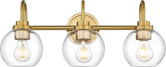Bathroom Light Fixtures, 3-Light Brushed Gold Vanity Lights with Globe Clear Glass, Champagne Bronze Vanity Lighting Fixtures Over Mirror, AD-22280-3W-GD