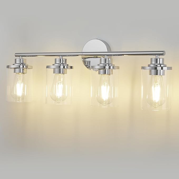Bathroom Light Fixtures,Chrome Vanity Lights Over Mirror,Chrome Vanity Light for Bathroom, 31''Chrome 4-Light Modern Sconce