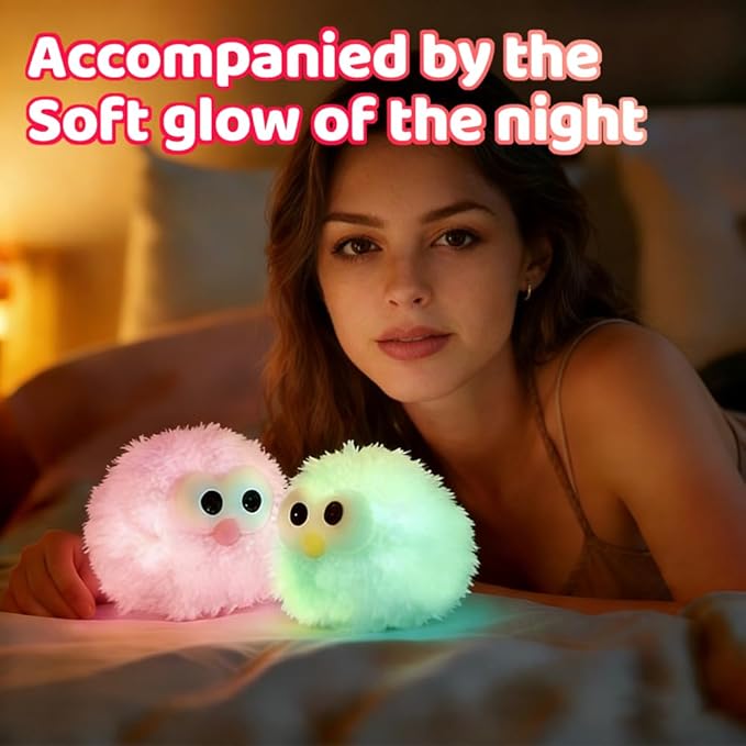 Plush Night Light Cute LED Table Lamp Cozy Dimmable Nightlight Rechargeable Bedside Lamp Funny Desk Decor Lamp for Halloween Christmas Birthday Gift (Purple)