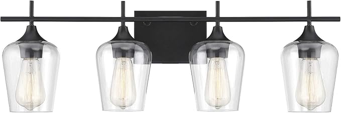 Savoy Essentials 8-4030-4-BK Octave Bohemian Clear Glass Bathroom Vanity Wall Light, 4-Light 240 Total Watts, 10" H x 29" W, Black