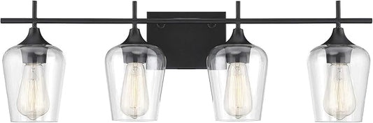 Savoy Essentials 8-4030-4-BK Octave Bohemian Clear Glass Bathroom Vanity Wall Light, 4-Light 240 Total Watts, 10" H x 29" W, Black