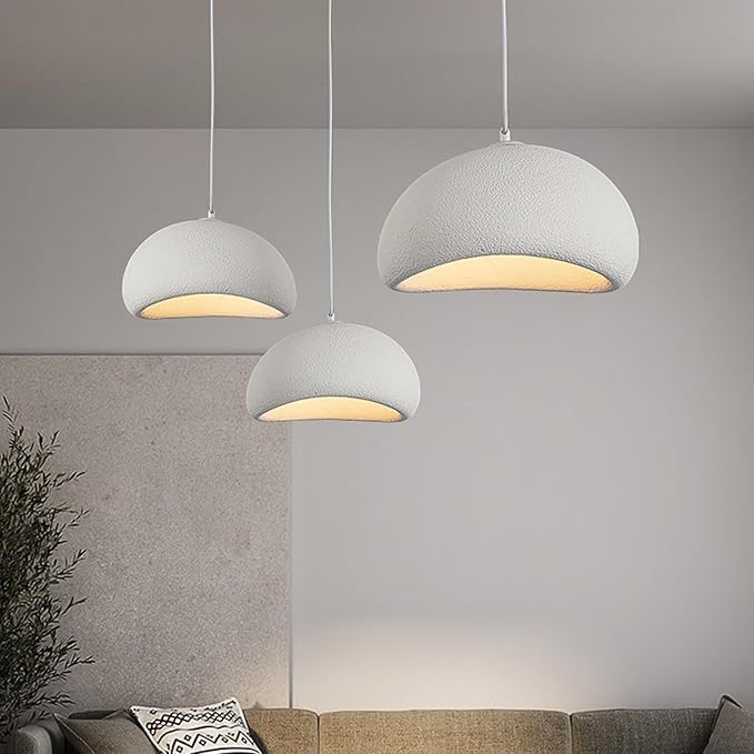 JAYMP 40cm Wabi Sabi Pendant Light for Dining Room Kitchen Island Hallway Restaurant Modern Hanging Lamp E26 Base Japanese Style Bird Nest Shape Lighting Fixture (Matte White,B Shape, 40cm/15.7in)