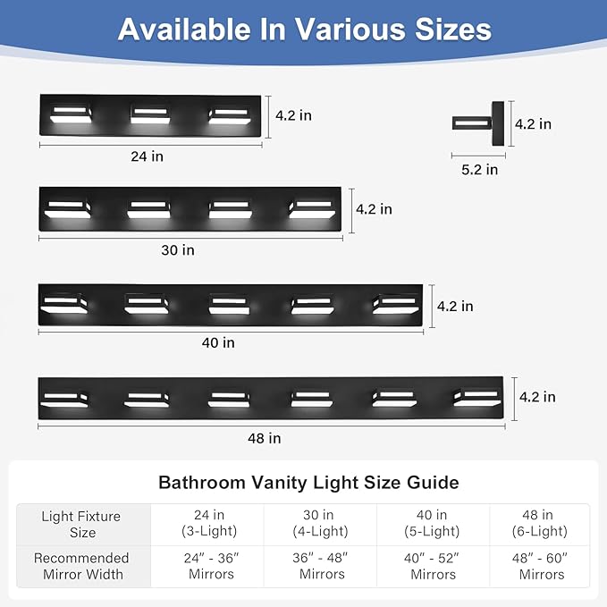 LED Modern Bathroom Light Fixtures, 4-Light 30-Inch Dimmable 5CCT Adjustable Matte Black Vanity Lights for Bathroom Lighting Fixtures Over Mirror, 350° Rotatable Wall Lamp