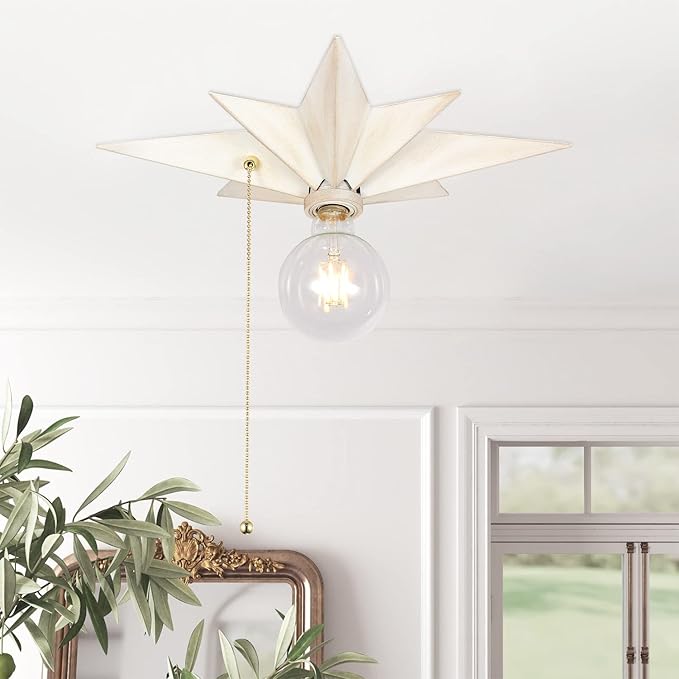 16 inch Flush Mount Ceiling Light with Pull Chain On/Off Switch, White Star Ceiling Light Fixtures, Farmhouse Modern Lighting for Hallway, Entryway, Porch, Study, Bedroom, Stair, Kitchen, Bathroom