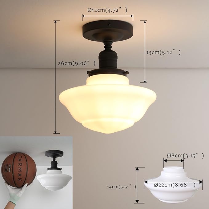 Pathson Vintage Flush Mounted Ceiling Lighting with Milk White Glass Shade, Mid-Century Style Ceiling Light Fixture for Hallway Foyer Loft Living Room Bedroom