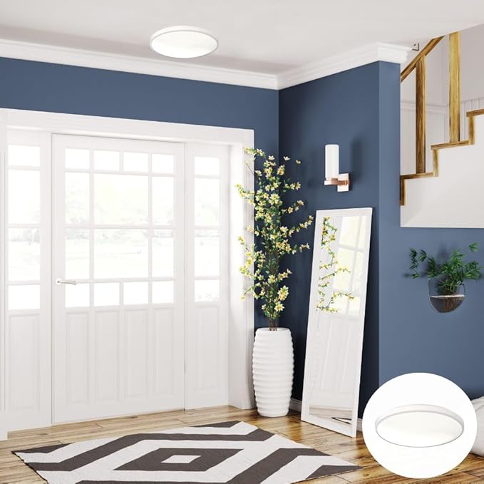 Juno 14 Inch Round LED Flush Mount Ceiling Light, Low Profile Modern Ceiling Light Fixture, Selectable 2700K/3000K/3500K/4000K/5000K Color Temperature, Dimmable, White (FMLR 14IN SWW5 90CRI WBT M4)