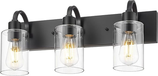Emliviar 3-Light Bathroom Vanity Light Fixture, 21.9" Black Modern Wall Sconce with Clear Glass Shade, YCE237B-3W BK
