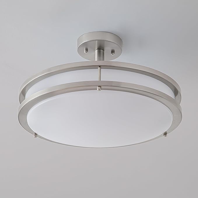 16 Inch LED Semi Flush Mount Ceiling Light, 24W Dimmable LED Ceiling Light, 1450LM Brightness, 4000K Neutral White, Brushed Nickel Lighting Fixture for Bedroom, Hallway, Kitchen, cETL Listed