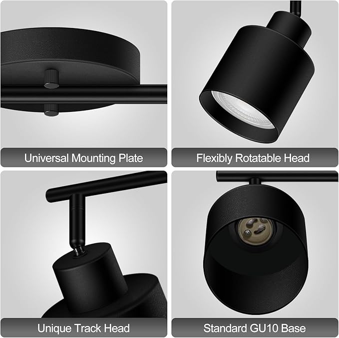 BoostArea 2-Light Led Track Lighting,Black Ceiling Lighting Fixtures,Wall Sconces Ceiling Spotlight with Foldable Light Arms for Kitchen, Closet, Bedroom,GU10 Socket, Bulbs Not Included