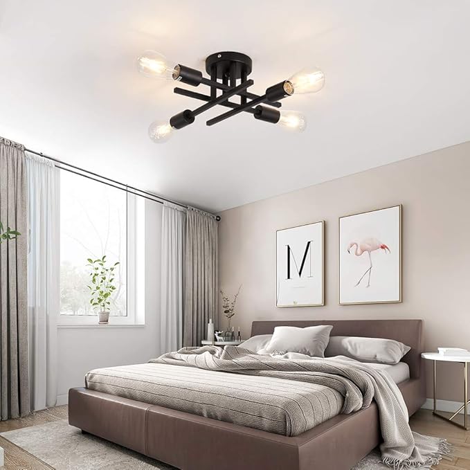 ZGLAOJT Semi Flush Mount 4 Light Ceiling Light Matte Black with E26 Base Modern Chandelier for Farmhouse Kitchen Dining Room Bedroom Study Living Room.