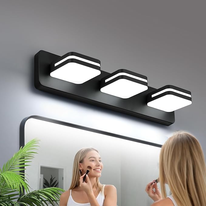 360° Rotate LED Bathroom Vanity Light Fixtures, 1300LM Acrylic Matte Black Vanity Lights for Bathroom, Modern Wall Lighting Fixtures Over Mirror Kitchen Living Room Hallway (Natural White Light 5000K)