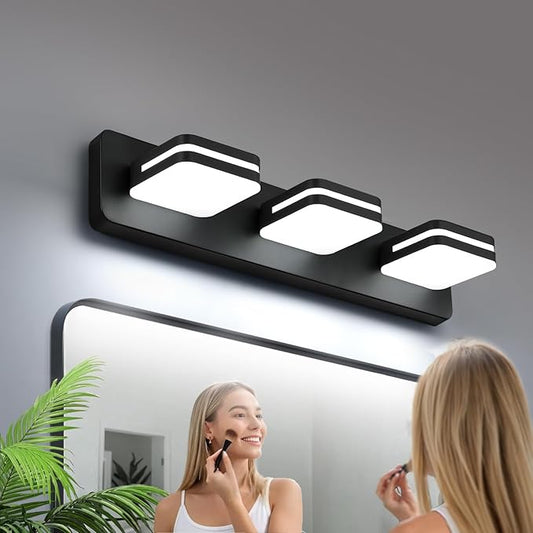 360° Rotate LED Bathroom Vanity Light Fixtures, 1300LM Acrylic Matte Black Vanity Lights for Bathroom, Modern Wall Lighting Fixtures Over Mirror Kitchen Living Room Hallway (Natural White Light 5000K)