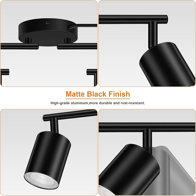 Plug in Track Lighting, LED Track Lighting Fixtures Ceiling, Black 8-Light Kitchen Light Kit, Plug in Wall Light with 14.8ft Power Cord, Rotatable Ceiling Spotlight for Bedroom(GU10 Socket, NO Bulb)