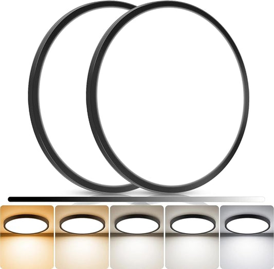 libtit 2Pack 15inch LED Flush Mount Ceiling Light, Dimmable & 5Color Temperatures (3000K-6500K), 30W Round Slim Black Light Fixture for Bedroom Livingroom Garage Kitchen