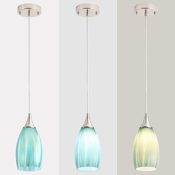 GLADFRESIT Sky Blue Serenity Pendant Light for Kitchen Islands – Artisanal Elegance with Adjustable Nylon Core and Ceramic Holder, 1 Pack for Dining Room, Entryway (Bulb Excluded)