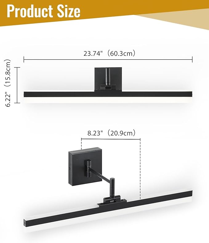 Modern LED Vanity Light,23.6‘’ Adjustable & Rotatable Bathroom Light Fixture Above Mirror, Wall Sconce, Black