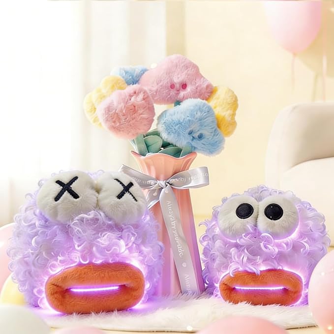 Plush Night Light Cute LED Table Lamp Cozy Dimmable Nightlight Trendy Rechargeable Bedside Lamp Funny Desk Decor Lamp for Halloween Christmas Birthday Gift (BMSE)