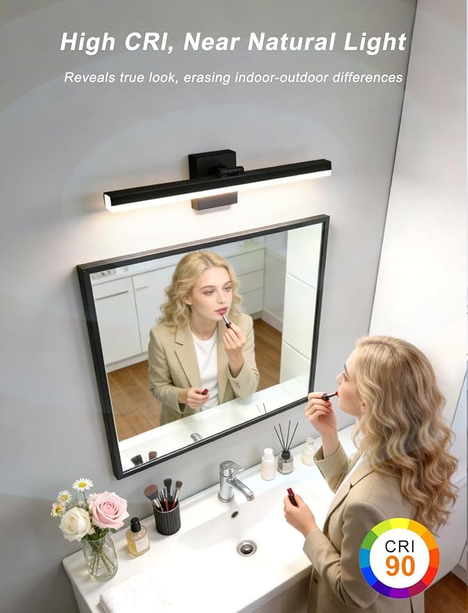IZORRO Modern Bathroom Vanity Light 16 inch, Rotatable, 12W Dimmable Led Bathroom Light Fixture Over Mirror, Black Vanity Light Bar (5 Color Temperature)