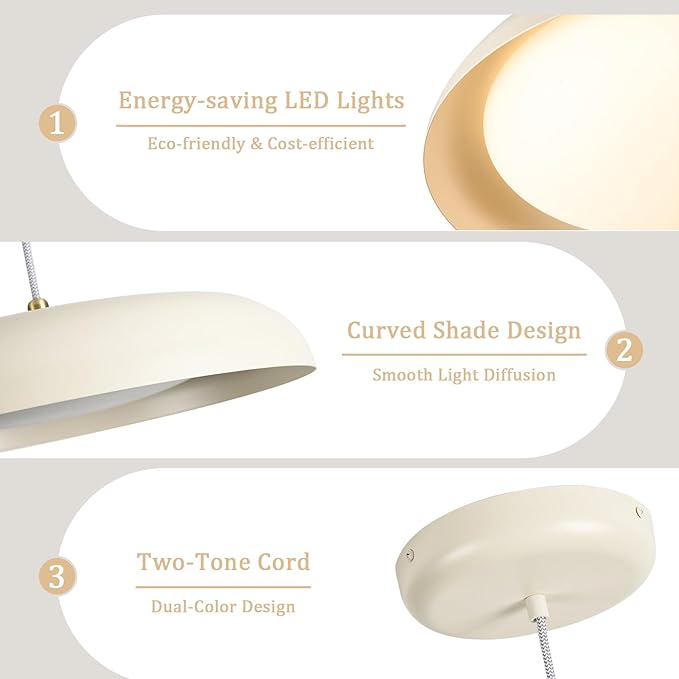 BISAMIYA Modern Kitchen Island Pendant Light - 15.7” Dimmable LED Ceiling Light with Brass Accents, 2000 Lumens Warm White for Dining Room & Living Room