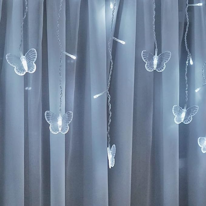 Butterfly Curtain Fairy String Lights, 120LED 8 Modes USB Powered Timer Firefly Twinkle Light with Romote, 14.7FT Copper Wire Hanging Decoration for Room, Wedding, Bedroom, Party, Christmas Decor