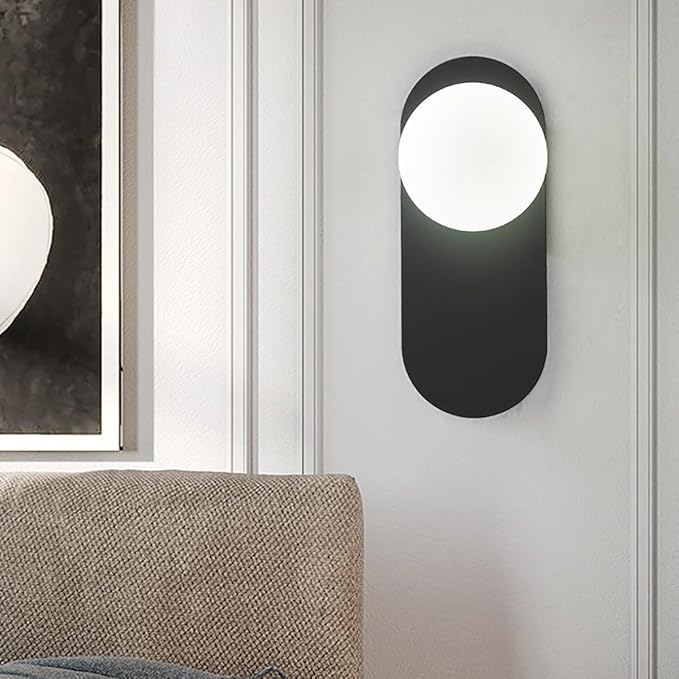 Black Globe Wall Light,Art Deco Flush Mount Glass Sconce Indoor,Minimalist Kitchen Light Fixture,Vintage Style Wall Lamp for Hallway Living Room and Office