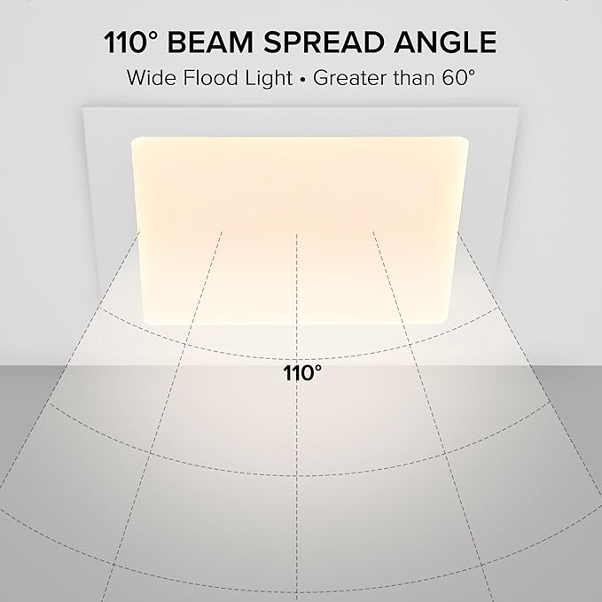 Maxxima 8 in. 5CCT Square Recessed LED Downlight, 1600 Lumens Slim Flat Panel Color Selectable 2700K/3000K/3500K/4000K/5000K, Dimmable, Canless IC Rated, White Trim, J-Box Included