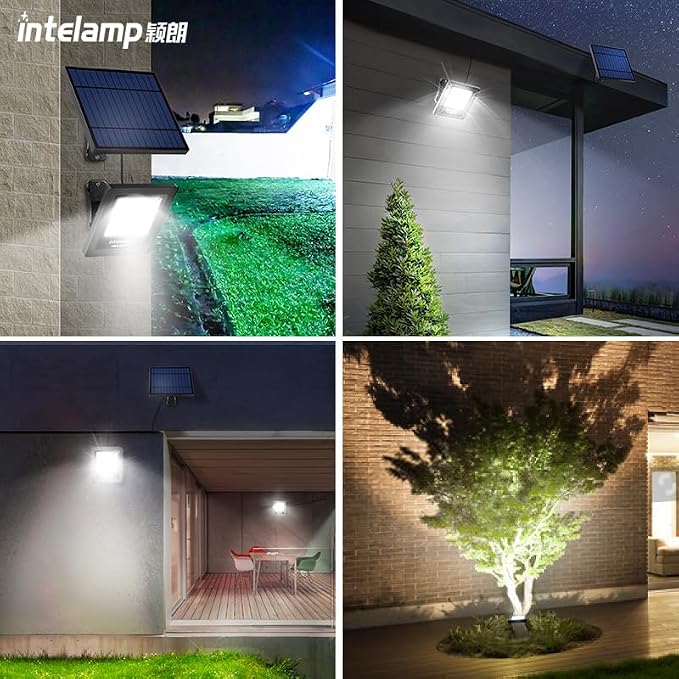 intelamp 4400mAh Solar Flood Lights, 2 Pack Outdoor Solar Security Light Dusk to Dawn Auto On/Off IP65 Waterproof Solar Powered Lights for Porch, Balcony, Yard, Garage, Barn, Garden