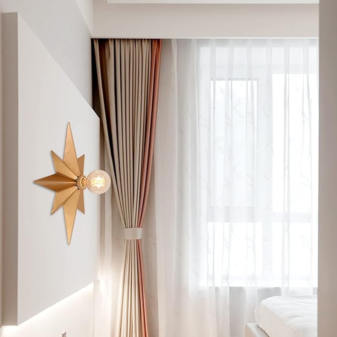 16 inch Flush Mount Ceiling Light, Gold Star Light Fixture, Farmhouse Star Ceiling Light, Vintage Flush Lighting Ceiling for Hallway, Entryway, Study, Bedroom, Stair, Foyer, Kitchen, Bathroom - Metal