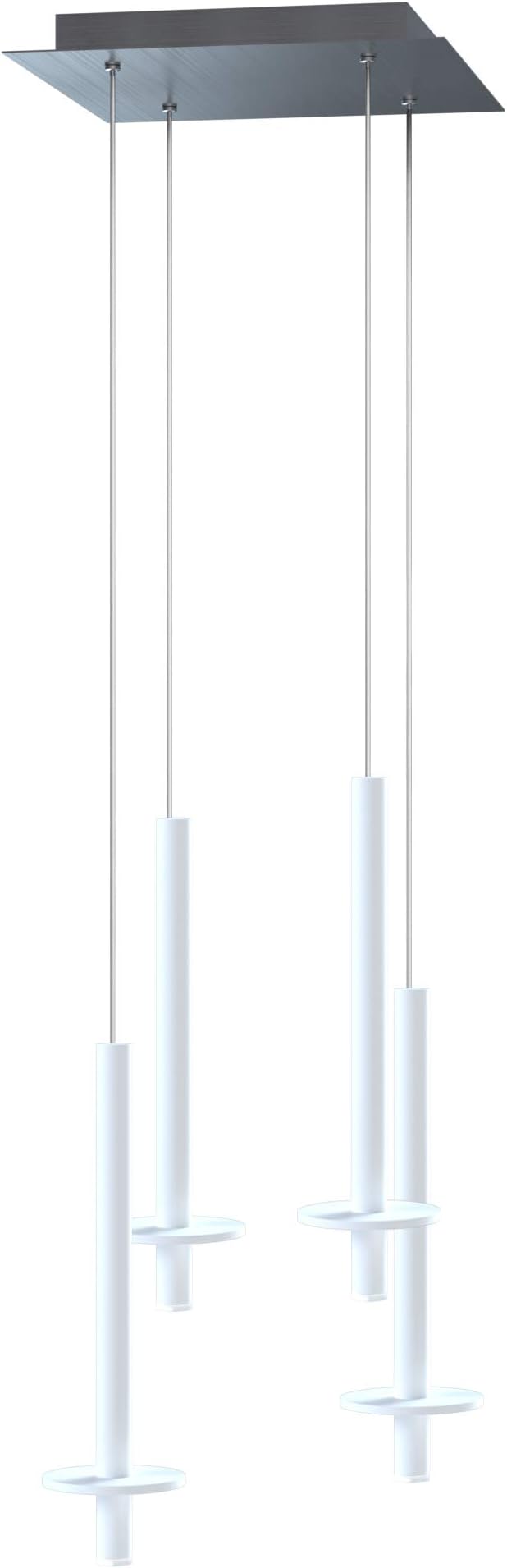 Draco 4 Pendant Lighting White – LED Hanging Light Fixture for Kitchen Island, Bar, Foyer – Equilateral Cluster of Mini Metal Rod Pipe Tube Cylinders – Dimmable, Adjustable Wire, Lamp Bulb Included