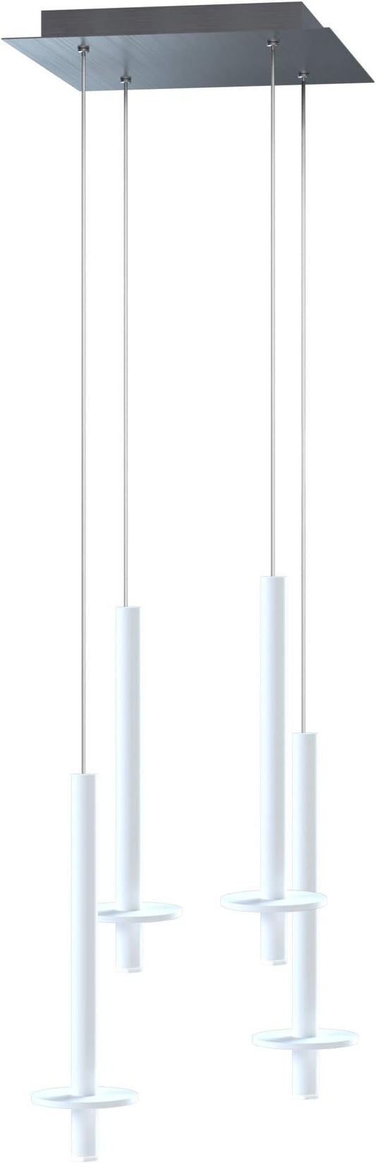 Draco 4 Pendant Lighting White – LED Hanging Light Fixture for Kitchen Island, Bar, Foyer – Equilateral Cluster of Mini Metal Rod Pipe Tube Cylinders – Dimmable, Adjustable Wire, Lamp Bulb Included