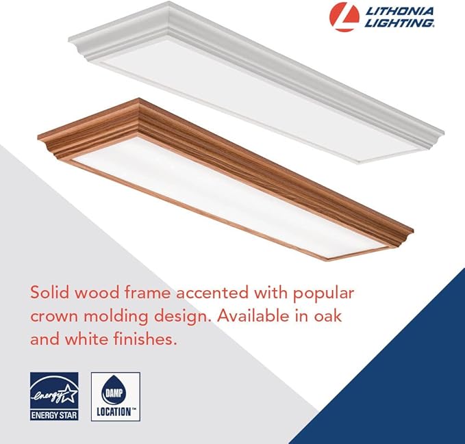 Lithonia Lighting Cambridge 4 Foot LED Kitchen Light Fixture, Linear Flush Mount Ceiling Light Fixture, 4000K Cool White, 3300 Lumens, 120 Volts, 35 Watts, Damp Listed, Oak (FMFL 30840 CAML OA)