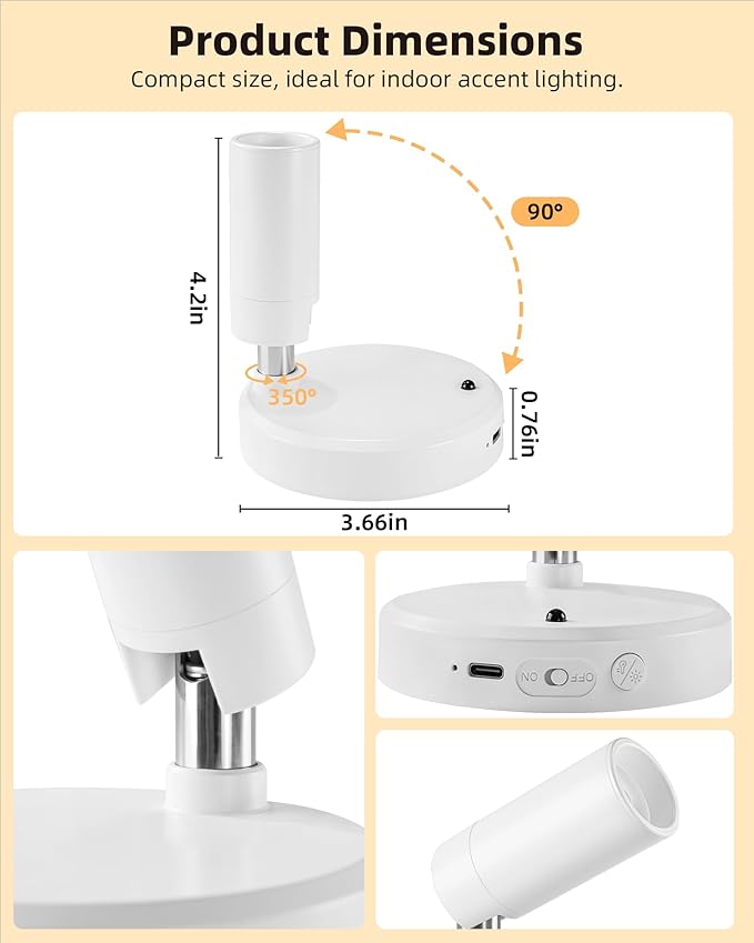 EZVALO Battery Powered LED Spotlight Indoor, Wireless Picture Lights with Remote, 5500mAh Rechargeable Mini Display Light, Uplighting Indoor for Artwork, Tree, Painting, Portrait (white-1Pack)
