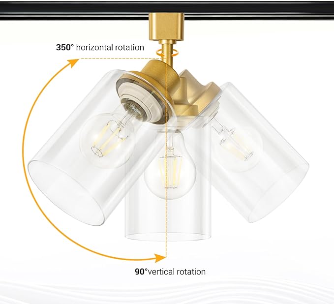 VANoopee H Type Track Lighting Heads E26 Track Light Ceiling Modern for Kitchen, Compatible with H Track Lighting Rail System, Gold Track Lighting Fixtures with Glass Lamp Shade, 4 Pack, No Bulbs