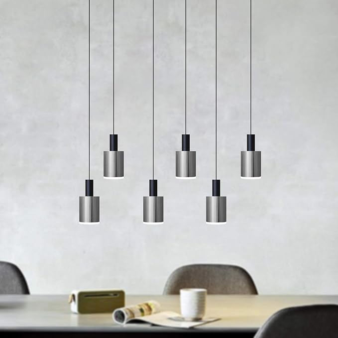 Virgo 6 Mini Pendant Lighting Black-Nickel - LED Hanging Light Fixture for Kitchen Island, Bar, Foyer - Cluster Pendants - Dimmable, Adjustable Wire, Lamp Bulb Included