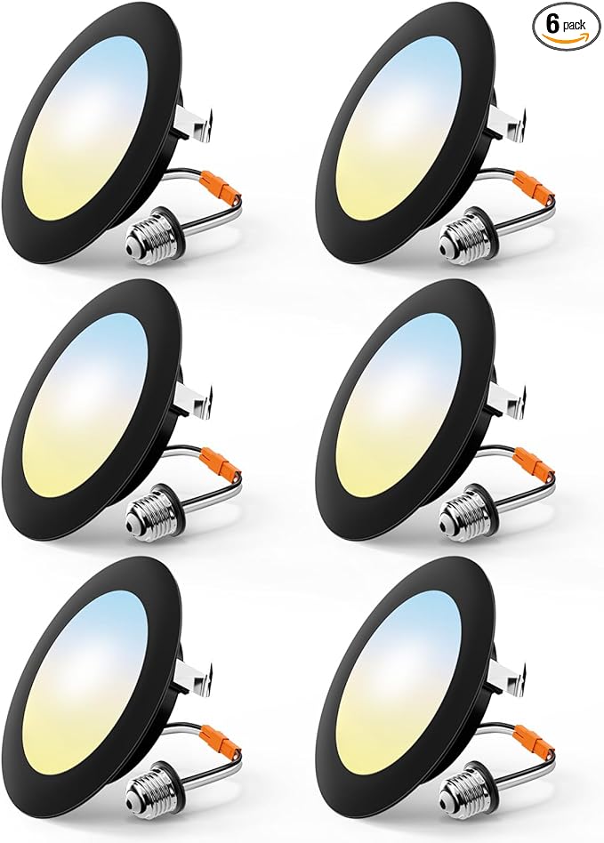 FREELICHT 6 Pack 4 Inch Retrofit LED Recessed Lighting, Selectable 2700K/3000K/4000K/5000K/6000K, Dimmable Flat LED Can Lights, 7W=60W, 700LM, IC & Damp Rated, ETL & FCC, Black