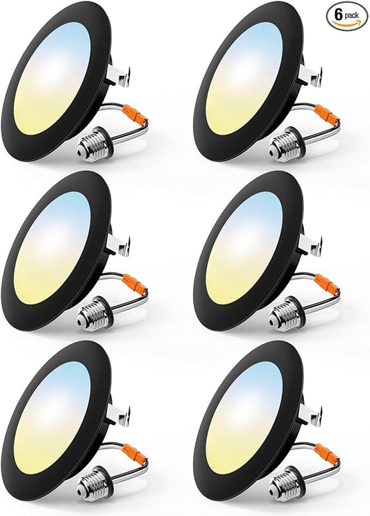 FREELICHT 6 Pack 4 Inch Retrofit LED Recessed Lighting, Selectable 2700K/3000K/4000K/5000K/6000K, Dimmable Flat LED Can Lights, 7W=60W, 700LM, IC & Damp Rated, ETL & FCC, Black