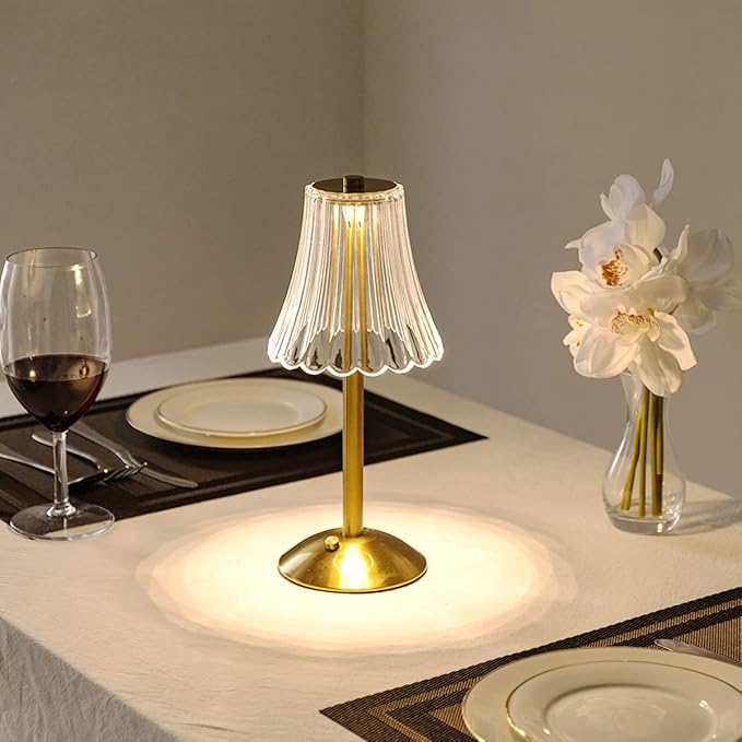 HEQET Cordless Table Lamps for Home,Table,Dining Room, Gold Rechargeable Lamps, USB Charge 12'' Tall LED Brass Portable Outdoor Indoor Table Lamp with Built-in Dimmer (Pack2 Gold Flower Lamp)