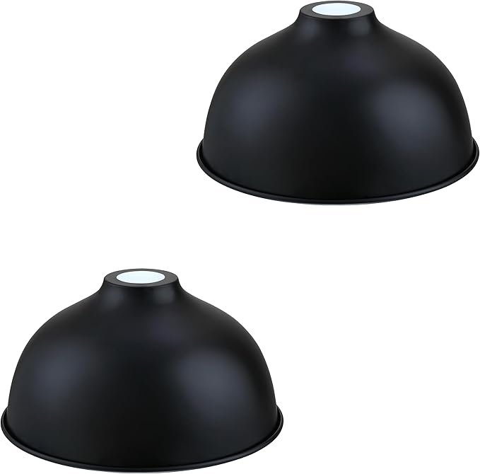 Industrial 10" Metal Drum Replacement Shades,1.6" Fitter Opening for Threaded Medium Base Socket,H5.2*D10 Black Finish 2 Pack