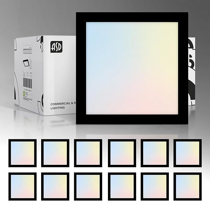 ASD LED 7" Square Flush Mount Light | 15W 1100LM 3000-5000K 120V | 3CCT, Dimmable, Ultra Slim, ETL Listed | Thin Surface Lamp, Bedroom Ceiling Lighting | Black, 12 Pack
