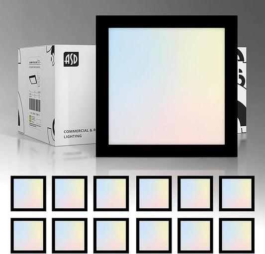 ASD LED 7" Square Flush Mount Light | 15W 1100LM 3000-5000K 120V | 3CCT, Dimmable, Ultra Slim, ETL Listed | Thin Surface Lamp, Bedroom Ceiling Lighting | Black, 12 Pack