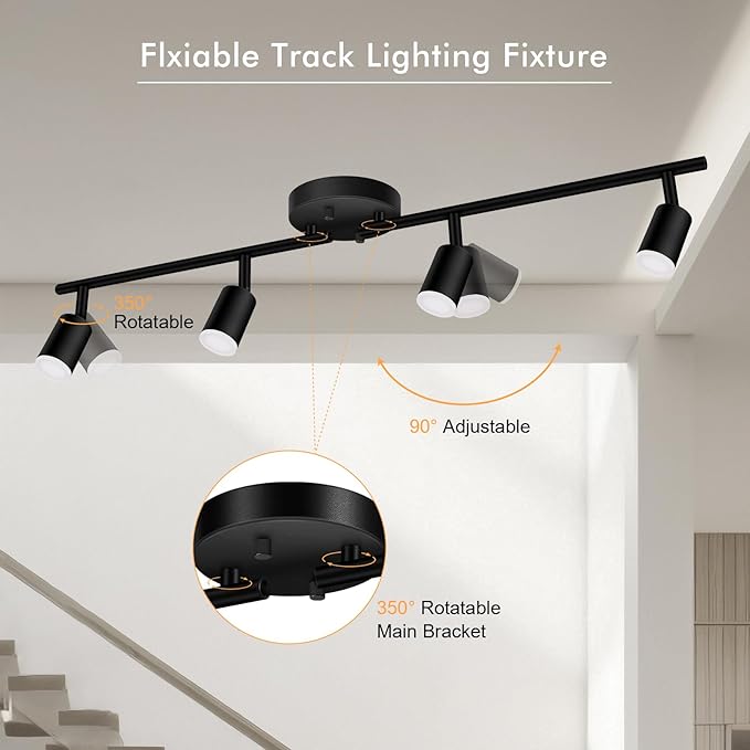 AUQUEE 4 Light Track Lighting Fixtures Ceiling, 16W/2700K Black Track Lighting with Acrylic Lampshade & Rotatable Light Heads, 20000hrs Lifespan, Modern LED Track Lights Ceiling for Kitchen/Hallyway