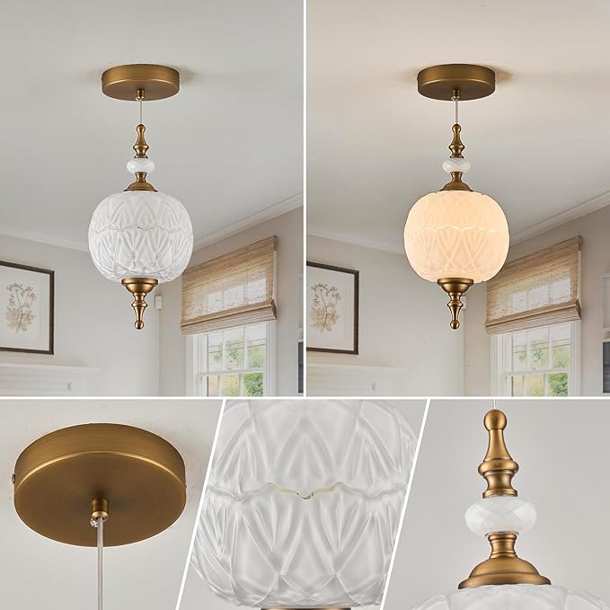 Modern White Glass Pendant Light Fixtures E26 Bulb for Bedroom Living Room Dining Room Kitchen Hallway