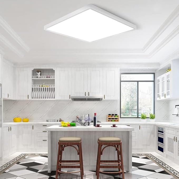 LED Flush Mount Ceiling Light Fixture, 6000K Cool White, 12inch 24W, 3200LM, Slim Flat Panel Lighting Fixture, Square Modern Ceiling Lamp for Bedroom, Kitchen, Living Room, Closet, Stairwell
