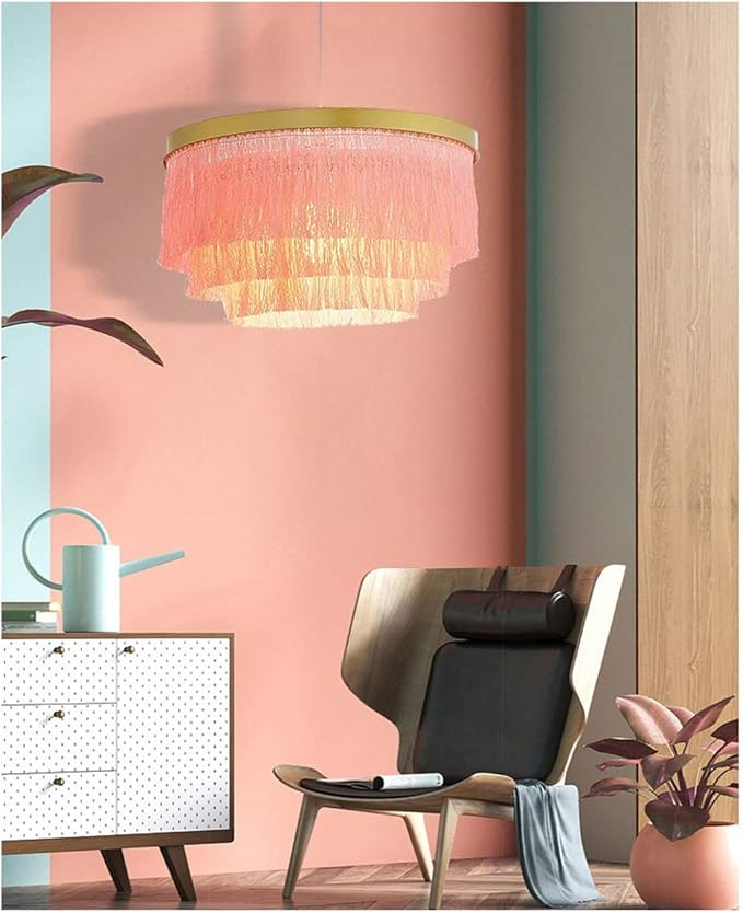 Romantic Tassel Pendant Lighting Chandeliers Creative Modern Ceiling Lights 3 Tiers in Pink